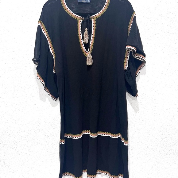 Zara Black Knit Dress with Multicolor Trim L - Picture 3 of 10